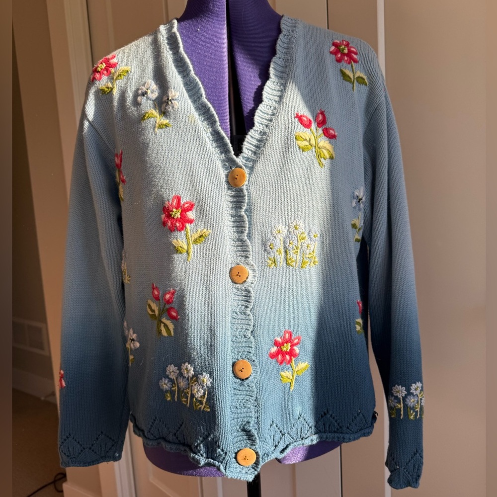 Vintage Blue Floral Embroidered Cardigan